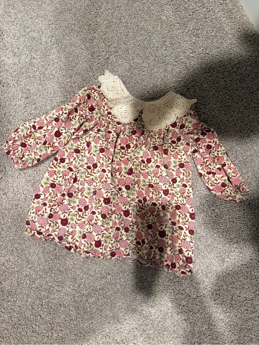 Zara Girls Floral Long Sleeve Dress Eyelet Collar 3-4 Years